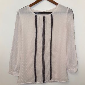J Crew Off White and Black Lace Long Sleeve Blouse
